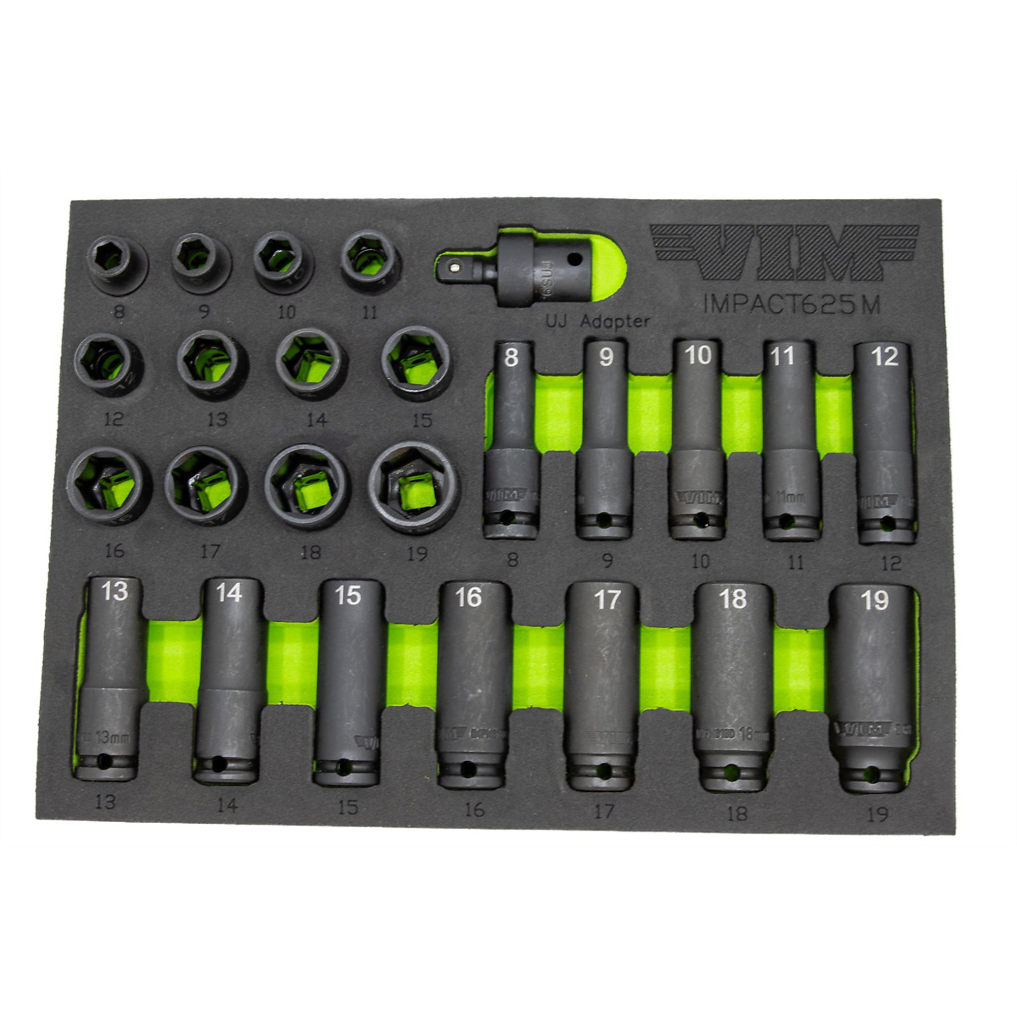 VIM Tools 25-Pc. 3/8in. Drive Metric Impact Socket Set — 8mm to 19mm, Hardened Cr-Mo Steel, Model# VIMIMPACT625M